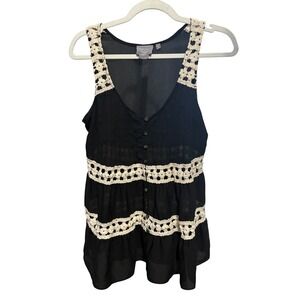 Vanessa Virginia Black Cream Crochet Trim Tank Top Sz 0